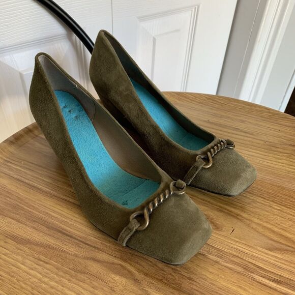 French Sole Shoes - fs/ny French Sole Zeppa Green Suede Leather Wedges Shoes Size 7